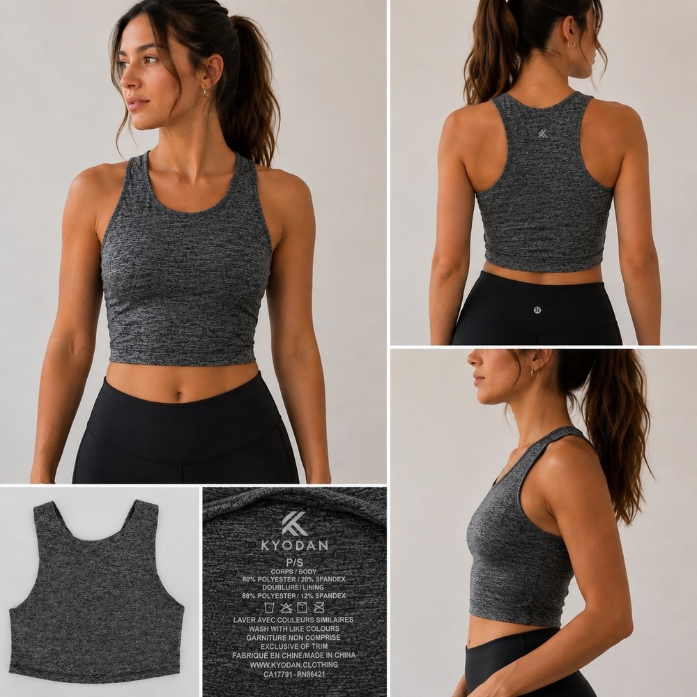 Kyodan Gray Space Dye Racerback Crop Top Athletic Tank Size PS 0654